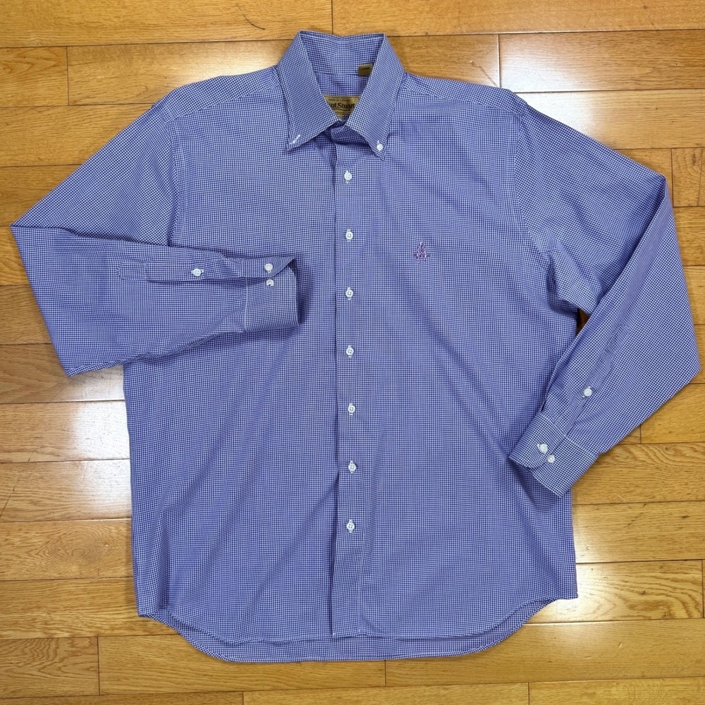 Paul Stuart Mens XL Purple Gingham Cotton Button Down Shirt Made in Canada